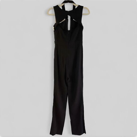 Anthropologie Foxiedox Cut Out Contrast Bow Halter Harlow Tuxedo Jumpsuit L NWT - Picture 7 of 16
